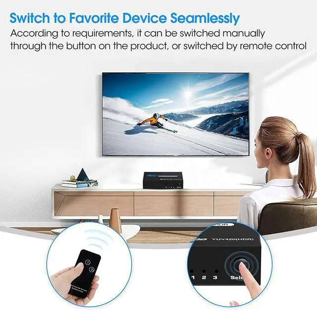Alt view image 7 of 7 - WRIARICH HDMI Switch 3 in 1 Out, 3x1 Power HDMI Switch 3 Ports w/Remote Control, 4Kx2K@60Hz 3D Full HD Distributor for PS4 Fire Stick HDTV, OZQ2-1
