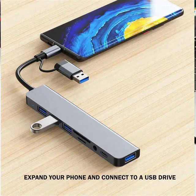 Alt view image 3 of 7 - USB A Type C Hub Docking Station USB C to HDMI 8 in 1 Adapter (USB3.0/2.0 SD/TF Card Reader 100W PD 3.5mm Audio) Compatible with MacBook Pro/MacBook, Chromebook and More Type C Device