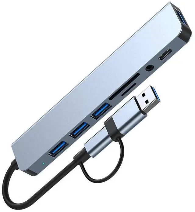 Main image of 8in1 USB C Multiport Adapter with 4X USB, 100W Power Delivery,TF/SD Card Reader and 3.5mm Audio Compatible with MacBook, iPad Pro, iMac, S23, XPS17
