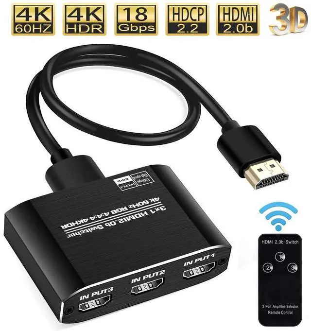 Main image of 4K 60Hz HDMI Switch 3 In 1 Out 3x1 Switcher Converter Adapter with Remoter for XBox PS4 PS5 Pro PC Projector Laptop - OZQ3-1
