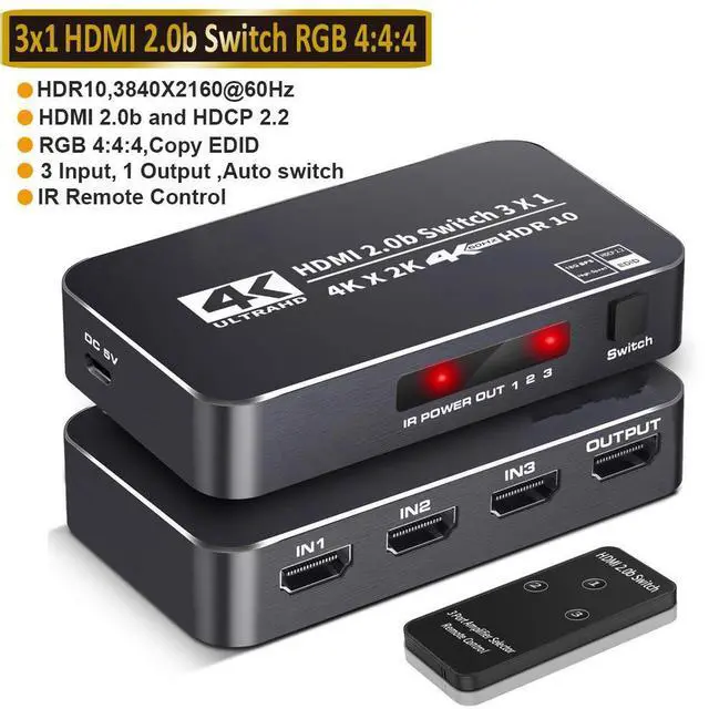 Main image of WRIARICH 4K@60Hz 3 Port HDMI Switch, 3 in 1 Out HDMI Switcher Selector Support HDR & HDCP 2.2 & Full 3D with IR Remote Control for Nintendo Switch,Xbox PS5/PS4,Fire Stick,Roku,Apple TV