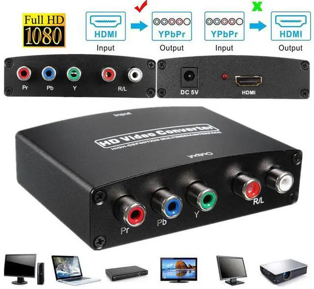 Main image of HDMI to Component Vedio Converter HDMI to Ypbpr Scaler HDMI Input to Component Video + R/L Audio Output Converter Adapter Support 1080p for PS3,DVD(black)