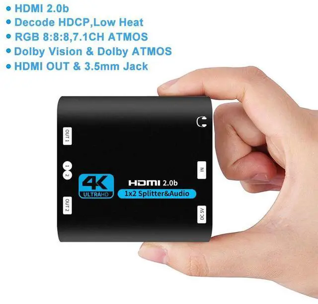 Main image of WRIARICH HDMI Switch HDMI Splitter 4K@60HZ, HDMI Splitter 1 in 2 Out with 3.5mm Jack audio out, Supports HDCP2.2 4K 3D 1080P for PS4 PS5 Blu-Ray-Player Fire Stick Xbox PC (OZF6-1)