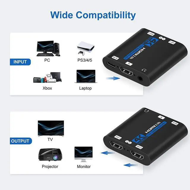 Alt view image 6 of 7 - WRIARICH HDMI Splitter 1x2 with 3.5mm Jack audio out, 1 in 2 Out Audio Video Distributor Box, HDMI 2.0b, HDCP 2.2, HDR, Support 4K@60Hz Ultra HD 3D for PS4, Xbox, Blu-ray Players (OZF6-1)