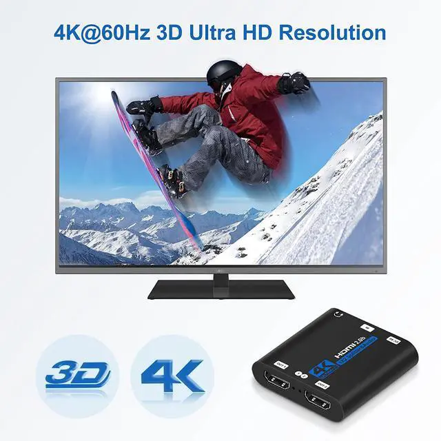 Alt view image 3 of 7 - WRIARICH HDMI Splitter 1 in 2 Out 3.5mm Jack audio out - 4K Ver HDMI2.0 HDCP2.2, Powered HDMI Splitter Supports 3D 4K@60HZ Full HD1080P for Xbox PS4 PS3 Fire Stick Roku Blu-Ray Player (OZF6-1)