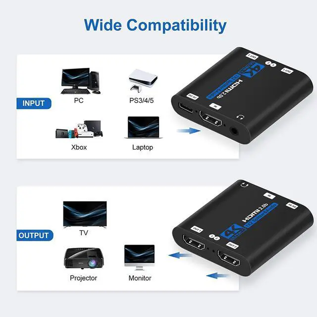 Alt view image 6 of 7 - WRIARICH HDMI Splitter 1 in 2 Out 3.5mm Jack audio out - 4K Ver HDMI2.0 HDCP2.2, Powered HDMI Splitter Supports 3D 4K@60HZ Full HD1080P for Xbox PS4 PS3 Fire Stick Roku Blu-Ray Player (OZF6-1)