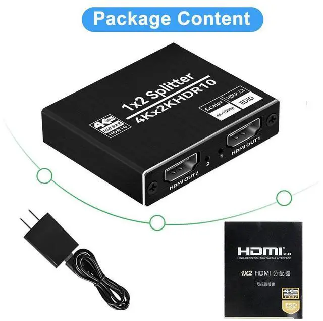 Alt view image 7 of 7 - HDMI Splitter 1x2 With EDID,ESTONE 1 in 2 Out HDMI Splitter Audio Video Distributor 3D & 4K x 2K Box for HDTV, STB, PS3, PS4 Pro Blu-Ray DVD Player, Projector Etc