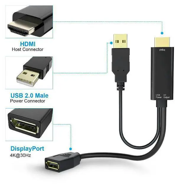 Alt view image 3 of 7 - HDMI to DisplayPort with USB Power,Gold-Plated HDMI to DP Display Port Adapter (Male to Female) Compatible for PS5 TV Box Xbox HD To DP (OZHD1)