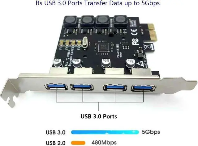 Alt view image 2 of 7 - Jansicotek 4 Port PCI Express Expansion Card, USB 3.0 4 Port Front Expansion Card, Connect 4 Devices Expanded