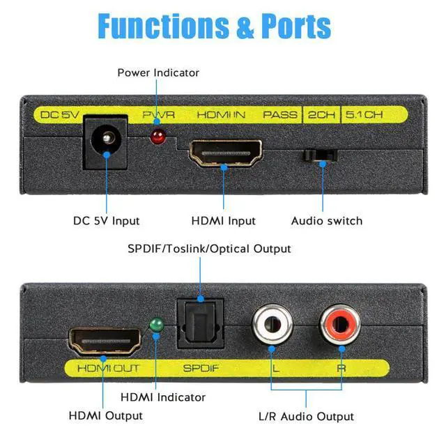 Alt view image 2 of 7 - WRIARICH 4K HDMI Audio Extractor, HDMI to HDMI + Optical Toslink(SPDIF) + RCA(L/R) Stereo Analog Outputs Video Audio Splitter Converter Support 4K,Black