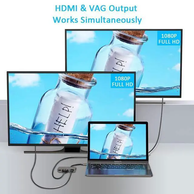 Alt view image 6 of 7 - USB-C/Type C Converter Adapter, USB C to HDMI VGA USB 3.0 Audio USB-C PD Charging Port Adapter Converter 5 in 1 hub Compatible with MacBook Pro Chromebook Pixel and Other Mainstream Type c Device