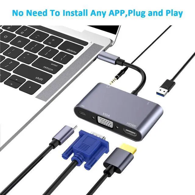 Alt view image 4 of 7 - USB C to HDMI VGA Adapter 4K, 5 in 1 USB C Hub with HDMI, 1080P VGA, USB 3.0, USB-C PD Charging, Audio, Type C Multiport Converter Compatible with MacBook/Dell XPS/Nintendo Switch/Samsung