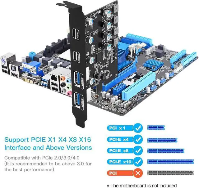 Alt view image 2 of 7 - WRIARICH 4 Port PCI Express Expansion Card (2X Type USB C - 2 USB A), Front Expansion Card, PCIE USB Hub Controller Adapter for Connect 4 Devices Expanded, Supports Windows 11/10/8/7 / Vista/XP