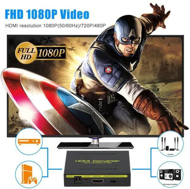Alt view image 7 of 7 - HDMI Audio Extractor, HDMI to HDMI and Optical Toslink SPDIF and RCA(L/R) Stereo Analog Outputs Converter for PS3 PS4 Xbox STB Apple TV Amazon Fire TV Stick Roku Chromecast,Support 4K@30Hz,1080P,3D