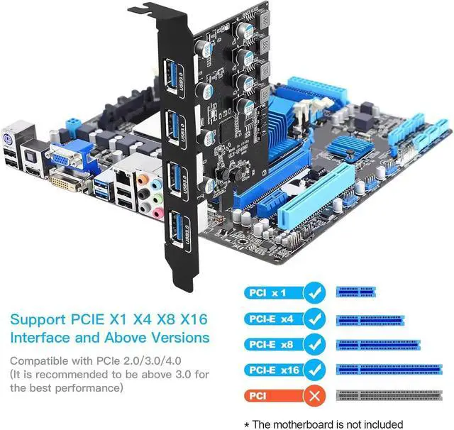 Alt view image 5 of 7 - WRIARICH 4 Ports PCI-E to USB 3.0 Expansion Card (4 USB Type-A 3.0 Ports), Internal Converter PCI Express Expansion Card for Desktop PC Card, Support WindowsXP/7/8/10 and MAC OS