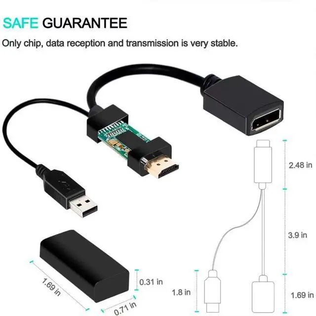 Alt view image 4 of 7 - WRIARICH HDMI to DisplayPort 4K 60Hz Active Adapter with USB Power, for HDMI Equipped Systems to Connect to DisplayPort Monitors - Compatible with Xbox One/X/S and Playstation 4/5 and More (OZHD1)