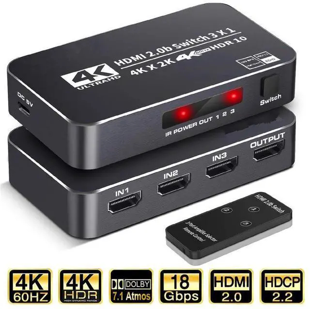 Main image of WRIARICH HDMI Switch 4K 60Hz, HDMI Splitter 3 in 1 Out, HDMI2.0 Switch Support 4K@60Hz 18Gbps for Xbox Series PS5/4/3 HD TV Monitor Projector - OZQ2-2