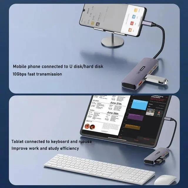 Alt view image 4 of 7 - WRIARICH USB Hub 3.2, USB Splitter 10Gbps 2 USB-A 3.2 Ports and 2 USB-C 3.2 Ultra-Slim Aluminium USB 3.2 Gen 2 HUB Fast Data Transfer USB Port Extender for MacBook,Chromebook,Mobile HDD,Laptops