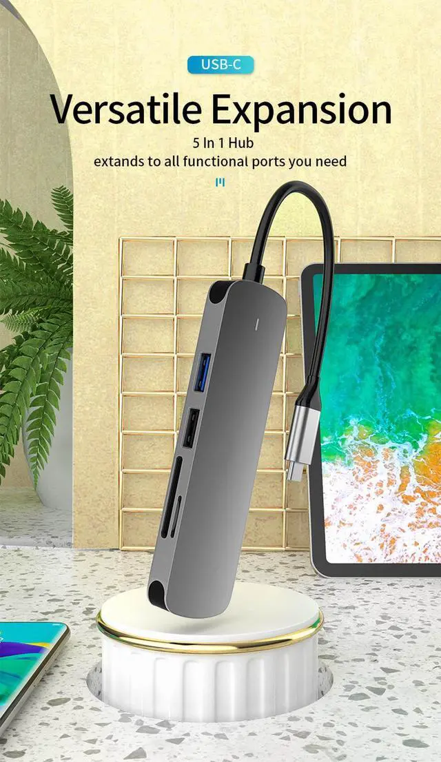 Alt view image 2 of 7 - USB C Hub, 5-in-1 Type C Hub with HDMI(4K),USB3.0,USB2.0,SD/TF Card Reader Docking Station for MacBook Pro/Air&USB-C Laptop