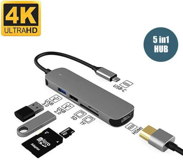 Main image of WRIARICH USB C Hub, MacBook Pro Adapter USB C Dongle, 5 in 1 USB C to HDMI Multiport Adapter Compatible for USB C Laptops Nintendo and Other Type C Devices (4K HDMI USB3.0/2.0 SD/TF Card Reader)