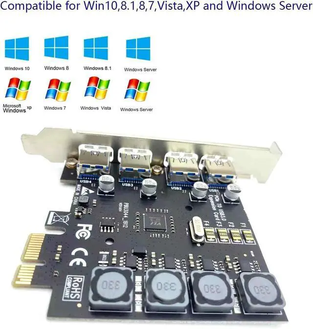 Alt view image 6 of 7 - WRIARICH 4 Ports PCIE to USB3.0 Expansion Card, USB3.0 Superspeed 5Gbps Front Expansion Card, USB PCIE Expansion Card for Win XP Win7 Win 8 Win 10 Win 11 Linux