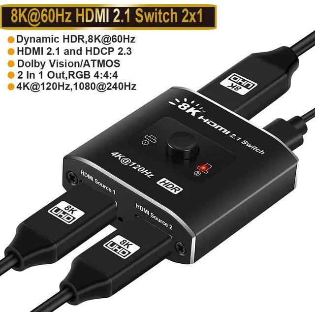 Main image of HDMI 2.1 Switch 8K@60Hz HDMI Splitter 2 in 1 Out Supports 4K@120Hz 1080P@240Hz 3D HDR Dolby High Speed 48Gbps HDMI Switch Compatible with PS5 PS4 Fire Stick Xbox Apple TV Blu-Ray Player(OZ8Q2B)