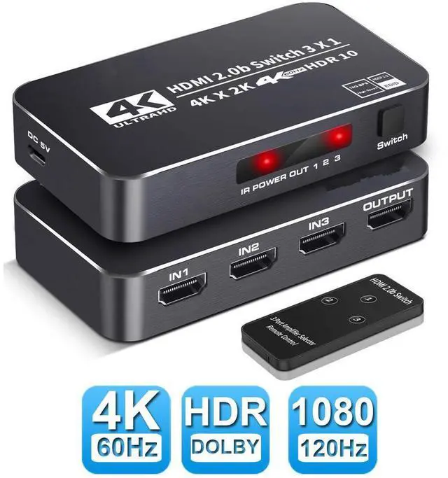 Main image of WRIARICH HDMI Switch, 4K 60Hz HDMI Splitter 3 in 1 Out, 3-Port HDMI Switcher Selector with Remote Control,Supports Full HD 4K HDR10 HDCP 2.2 3D Dolby DST Compatible with Fire Stick,HDTV,PS4 Game
