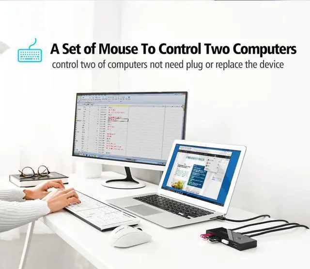 Alt view image 7 of 7 - USB Switcher Selector 2 Computers Sharing 4 USB2.0 Devices KVM Switch Hub Adapter for Keyboard Mouse Printer Scanner U-Disk, Hard Drives, Headsets, KVM Console Box Compatible with Mac/Windows/Linux