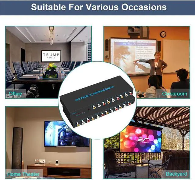 Alt view image 7 of 7 - RCA Switch AV Splitter Switch, 4 in 3 Out Composite Switcher for Connecting 4 RCA Output Devices to Your TV, S-Video Support, Audio/Video, Game Consoles, DVD, VCR, 38807