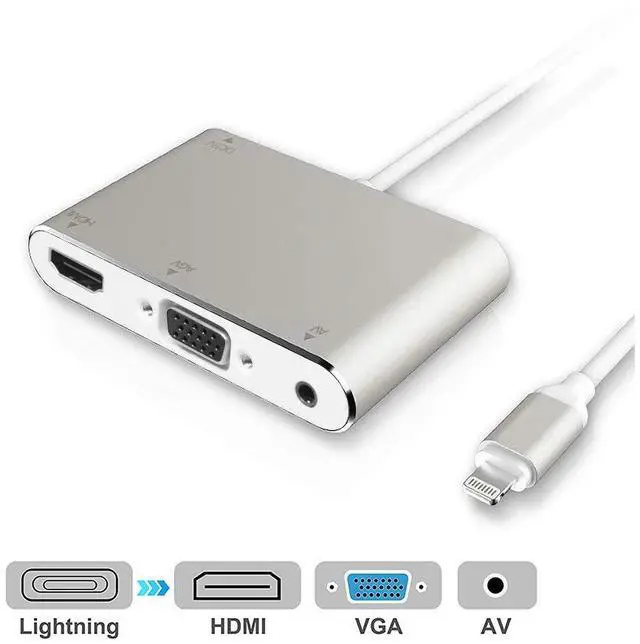 Main image of WRIARICH HDMI VGA AV Adapter Conventor, Compatible with iPhone Xs(Max)/XR/X/8/7/6/5 and Plus Series iPad iPod to HDTV Projector Monitor (HD)