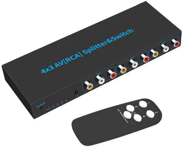 Main image of 4 Way AV RCA Switch, 4 in 3 Out Composite Video L/R Audio Switcher Selector Box for DVD Player, SNES, N64, PS2/3 Game Consoles
