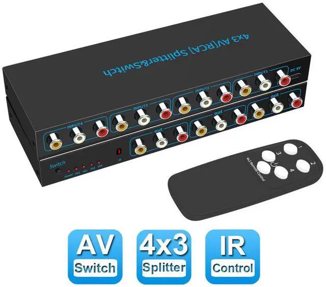 Main image of AV RCA Switch 4 in 3 Out Composite Video L/R Audio Switcher Selector Box for DVD Player, Sega Genesis, SNES, N64, PS2/3 Game Consoles