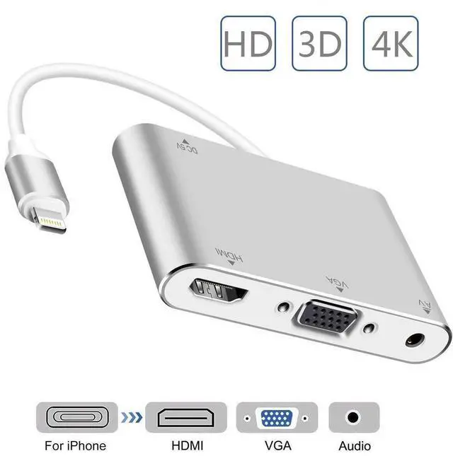Main image of WRIARICH HDMI VGA AV Adapter Converter, Acetend 2019 Latest Version 4 in 1 Plug and Play Digtal AV Adapter for iPhone X / 8 / 8Plus/7/7Plus/6/6s/6s Plus/5/5s iPad iPod to Projector HDTV (Silver)