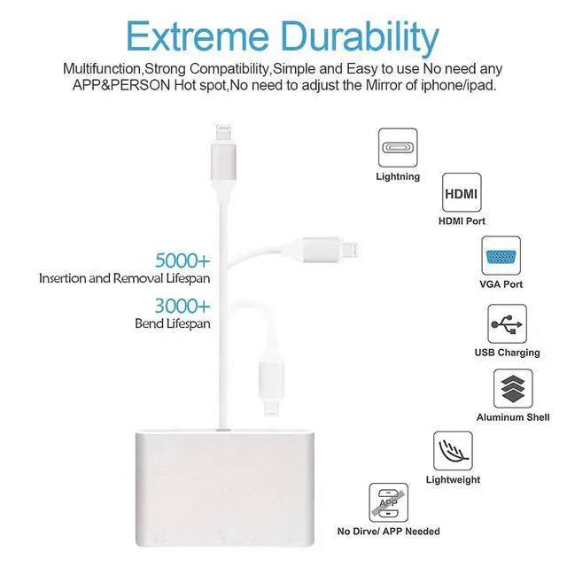 Alt view image 4 of 7 - WRIARICH HDMI VGA AV Adapter Converter, Acetend 2019 Latest Version 4 in 1 Plug and Play Digtal AV Adapter for iPhone X / 8 / 8Plus/7/7Plus/6/6s/6s Plus/5/5s iPad iPod to Projector HDTV (Silver)