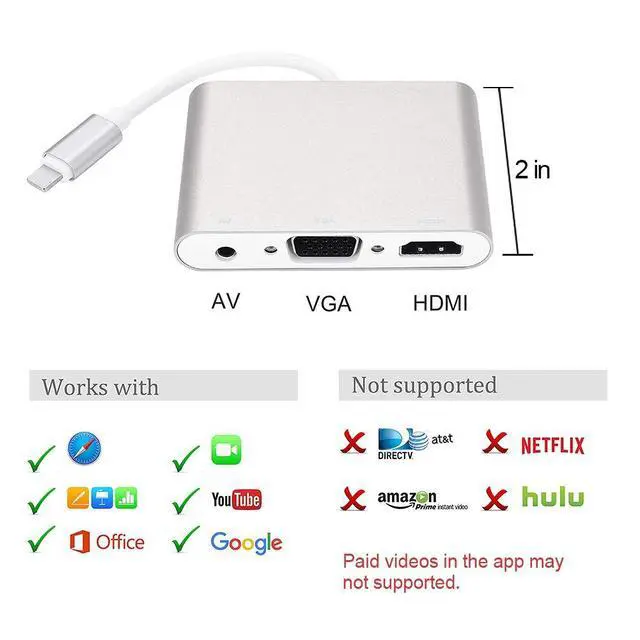 Alt view image 6 of 7 - WRIARICH HDMI VGA AV Adapter Converter, Acetend 2019 Latest Version 4 in 1 Plug and Play Digtal AV Adapter for iPhone X / 8 / 8Plus/7/7Plus/6/6s/6s Plus/5/5s iPad iPod to Projector HDTV (Silver)