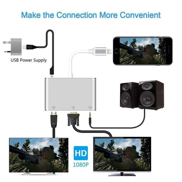 Alt view image 5 of 7 - WRIARICH HDMI VGA AV Adapter Converter, Acetend 2019 Latest Version 4 in 1 Plug and Play Digtal AV Adapter for iPhone X / 8 / 8Plus/7/7Plus/6/6s/6s Plus/5/5s iPad iPod to Projector HDTV (Silver)