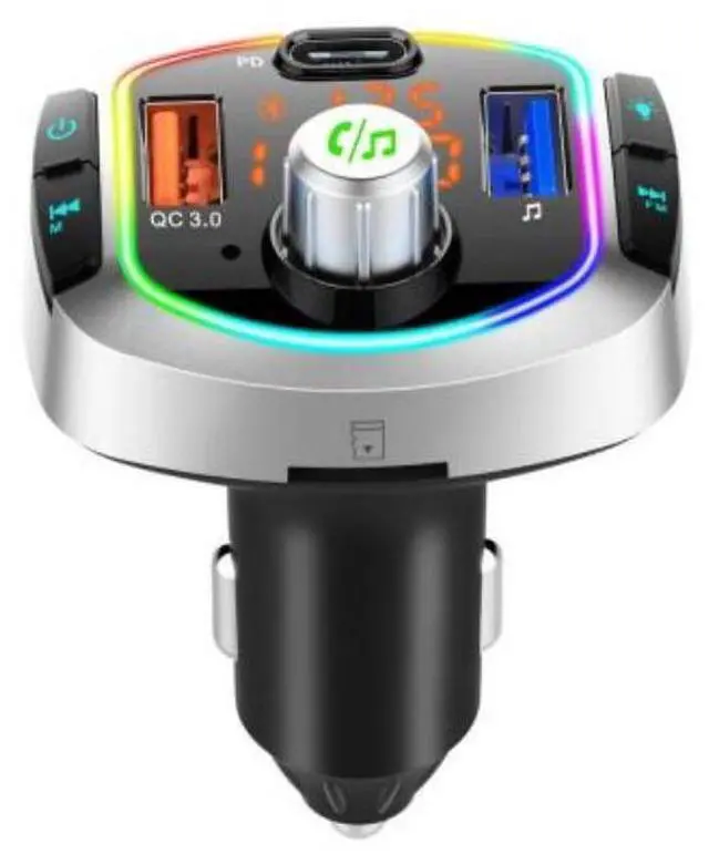 Main image of WRIARICH BC63 Wireless In-Car Bluetooth FM Transmitter Radio Adapter Car Kit with LED Backlit Supports TF/SD Card and 2 USB3.0+USB-C Car Charger for All Smartphones Audio Players
