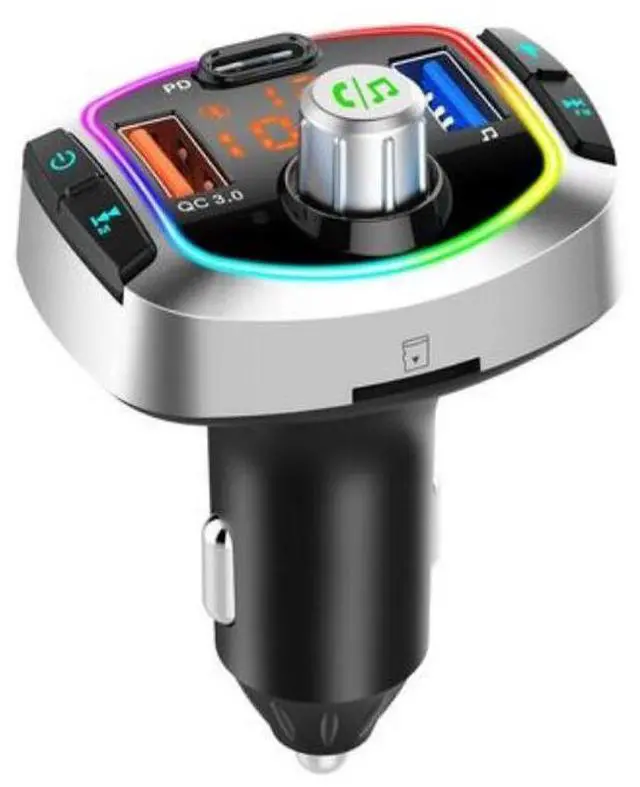 Main image of Bluetooth FM Transmitter for Car, With LED Backlit and QC3.0/18W Quick Charger Wireless Bluetooth Car FM Radio Adapter, MP3 Music Player with EQ Mode, 2 USB Port+USB-C, TF Card USB Drive