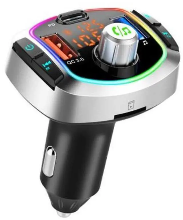 Main image of Bluetooth FM Transmitter for Car,with LED Backlit QC3.0+USB-C Wireless Bluetooth FM Radio Adapter Music Player FM Transmitter/Car Kit with Hands-Free Calling and USB Ports Charger Support USB Drive