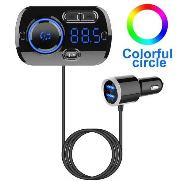 Main image of Bluetooth FM Transmitter for Car 5.0 ,Bluetooth Car Adapter with QC3.0 Dual USB Ports, Wireless FM Audio Receiver MP3 Music Player with Hands-free Calls & 7 Colors Backlit Support TF Card