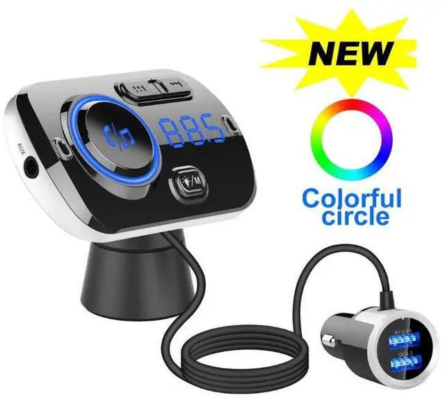 Main image of Bluetooth FM Transmitter for Car, QC3.0 Bluetooth Adapter Car Audio, LED Backlit Dual USB Ports, Wireless FM Transmitter Receiver Hand-Free Calling MP3 Music Player Suport TF Card AUX