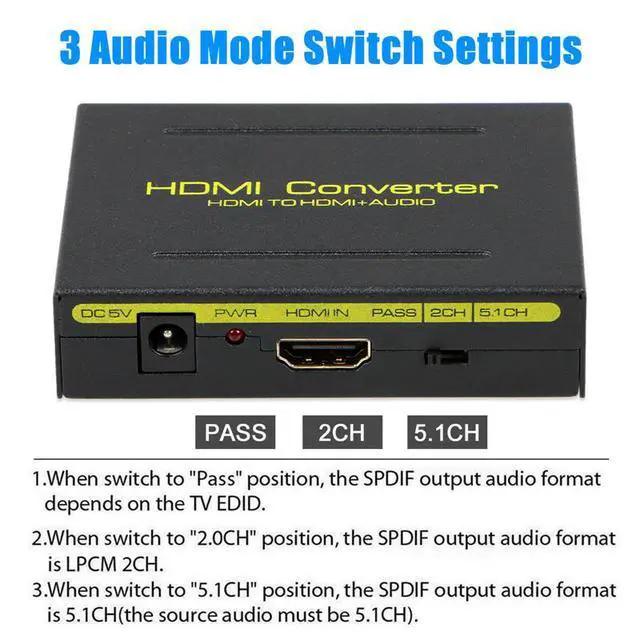 Alt view image 3 of 6 - WRIARICH HDMI to HDMI + SPDIF + RCA L / R Audio Extractor Converter (HDMI input,HDMI+ Audio output) Support 4K@30Hz 1080P Full HD 3D