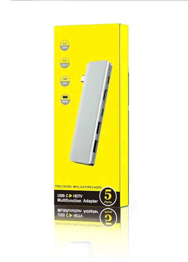 Alt view image 2 of 7 - Type C Hub, USB C Hub, 5 in 1 Adapter with 2*Port USB 3.0(Support 5GB / S) + 1*USB-C + 1*4K HDMI + 1* PD Charging Port Supports up to 87W Compatible for Mac Pro and Other Type C Device
