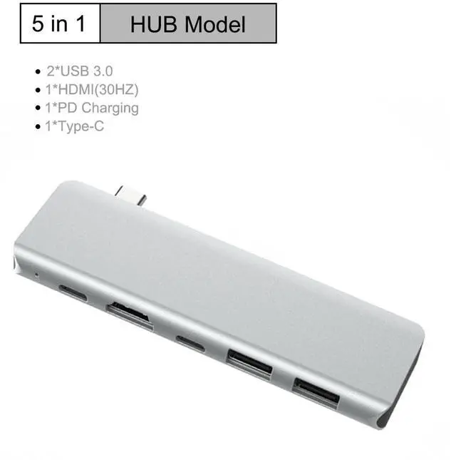 Alt view image 3 of 7 - Type C Hub, USB C Hub, 5 in 1 Adapter with 2*Port USB 3.0(Support 5GB / S) + 1*USB-C + 1*4K HDMI + 1* PD Charging Port Supports up to 87W Compatible for Mac Pro and Other Type C Device