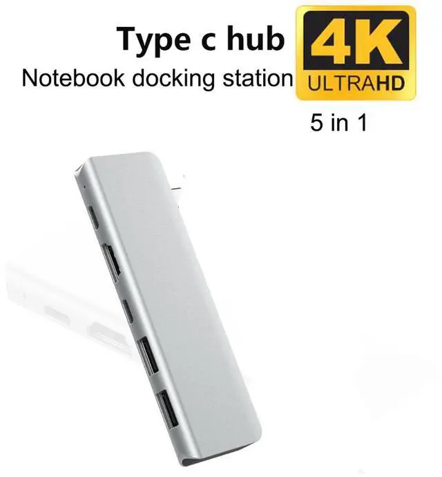 Alt view image 5 of 7 - Type C Hub, USB C Hub, 5 in 1 Adapter with 2*Port USB 3.0(Support 5GB / S) + 1*USB-C + 1*4K HDMI + 1* PD Charging Port Supports up to 87W Compatible for Mac Pro and Other Type C Device
