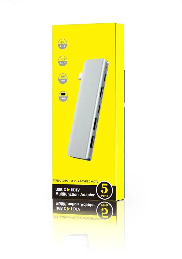 Alt view image 2 of 7 - WRIARICH USB C Hub, Fastest Type-C 5 in 1 Multi-Port Hub Adapter for MacBook Pro 13" / 15" / 16" with Thunderbolt 3 USB C,, 2 USB 3.0 Ports and 4K HDMI Out, Pass-Through Charging for MacBook, Mac Pro
