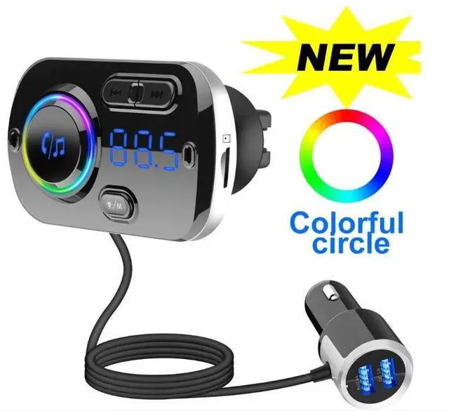 Main image of Bluetooth FM Transmitter for Car, BT V5.0 Radio Adapter, QC3.0 Dual USB Ports Charger, Hands-Free Call Kit, LED Backlit, Siri Google Assistant, Support TF Card