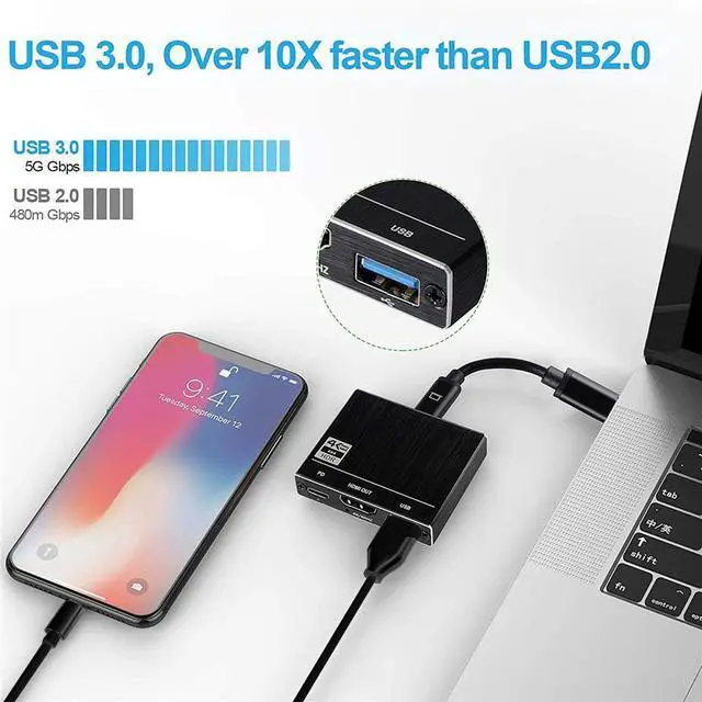 Alt view image 4 of 7 - USB C/Type C to HDMI Adapter, Thumderbolt 3 to HDMI 4K@60Hz Adapter, USB-C Multiport Adapter for Mac/MacBook/iPad Pro/ S20/S10+/Projector with USB 3.0 Port and 100W PD Quick Charging Port