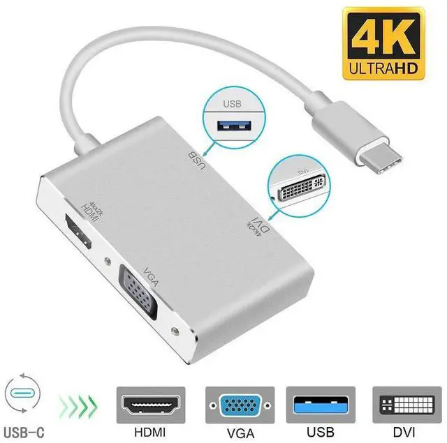 Main image of WRIARICH USB C to HDMI/DVI/VGA Adapter, 4 in 1 USB 3.1 Type-C Hub VGA/HDMI/DVI Video Adapter 4K UHD, Support HDMI&VGA, DVI&VGA Simultaneously, Male to Female Multi-Display Video Converter