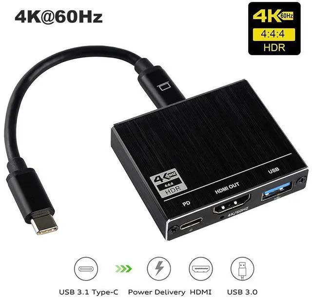 Main image of USB C to HDMI Adapter for MacBook Pro/Air, 4k@60Hz Type C to HDMI Converter with PD 100W USB C Charing Port, USB3.0 Port, for Nintendo Switch, Compatible with MacBook Pro/Air, Ipad Pro/Air, Dell XPS